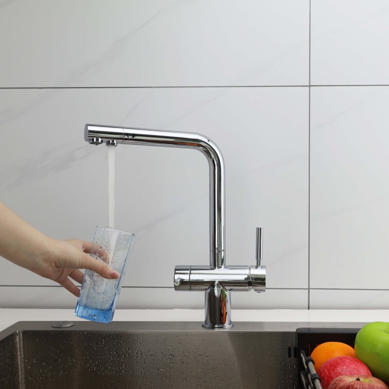 AYSU 3-Wege-Wasserhahn aus Edelstahl – Mischbatterie mit separatem Anschluss für gefiltertes Wasser